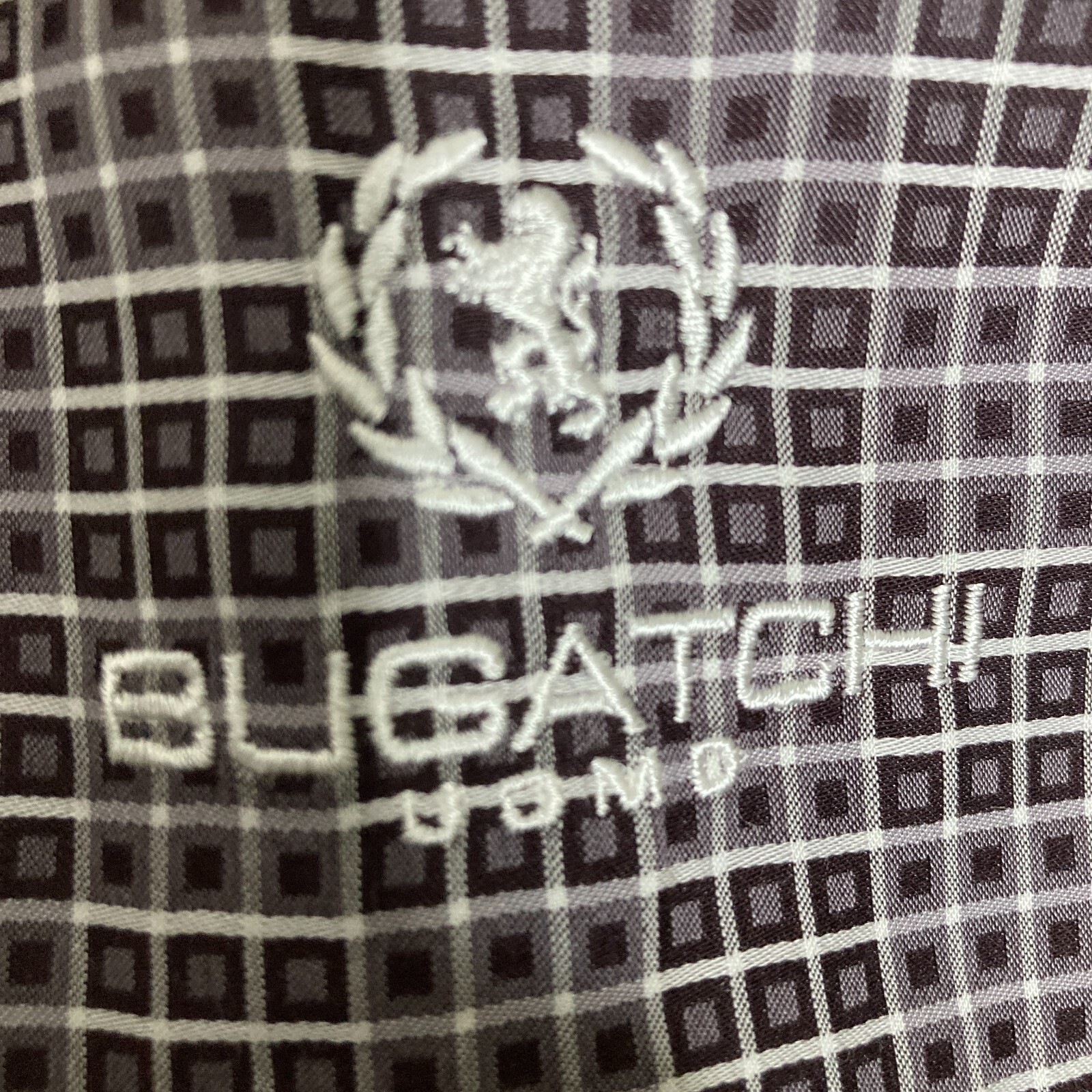 Bugatchi Uomo Shirt Mens XL Shaped Fit Brown White Small Square Geometric