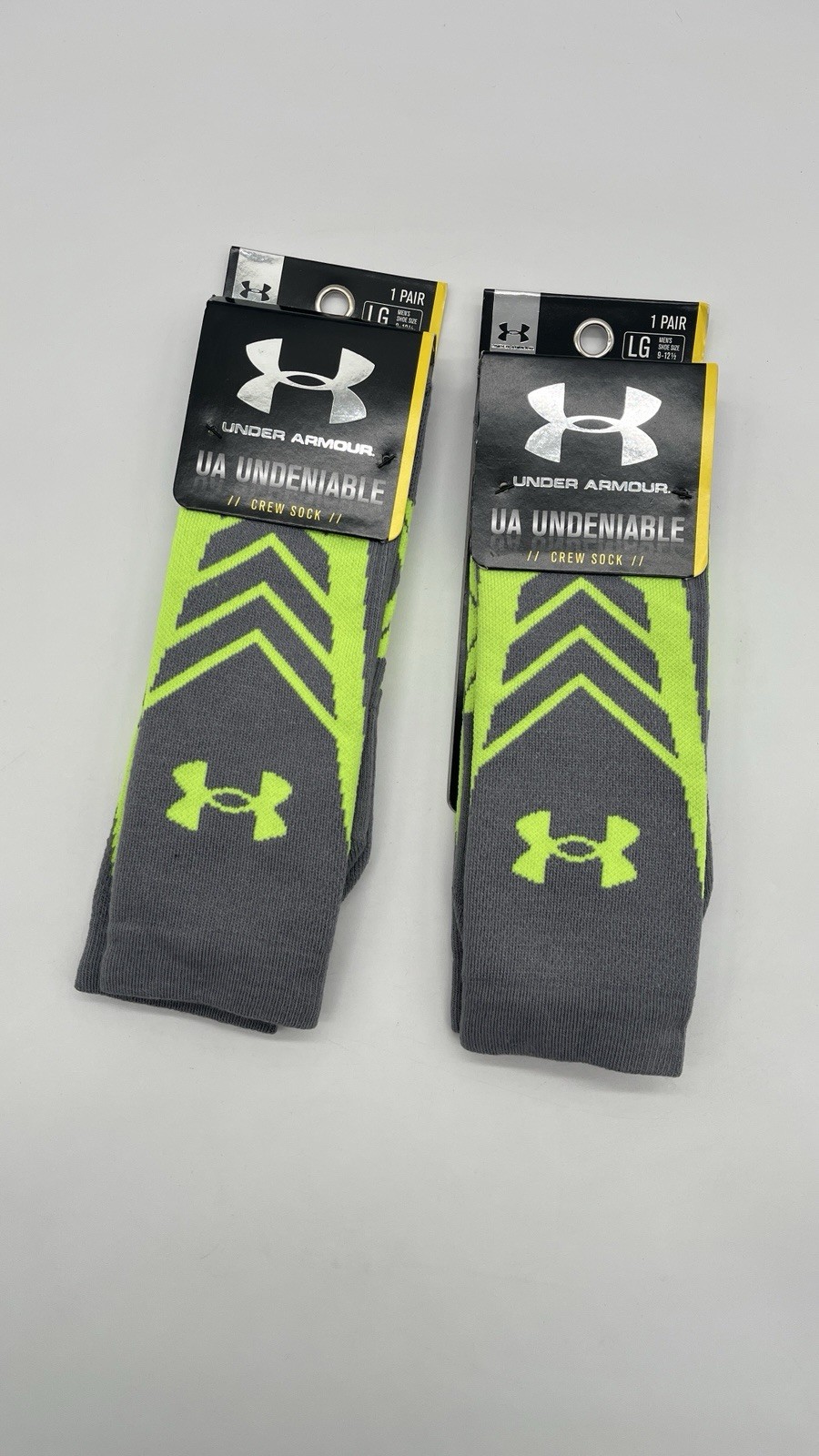 Under Armour UA Undeniable Crew Socks Mens Size L 9-12.5 Green/Black 2 Pack