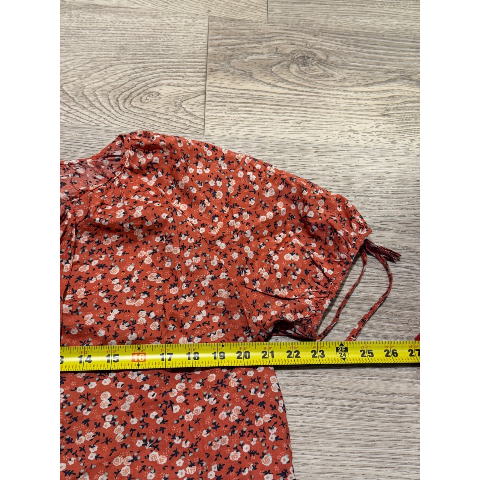 Universal Thread Womens XL Rust Floral Cotton Button Front Puff Sleeve Blouse