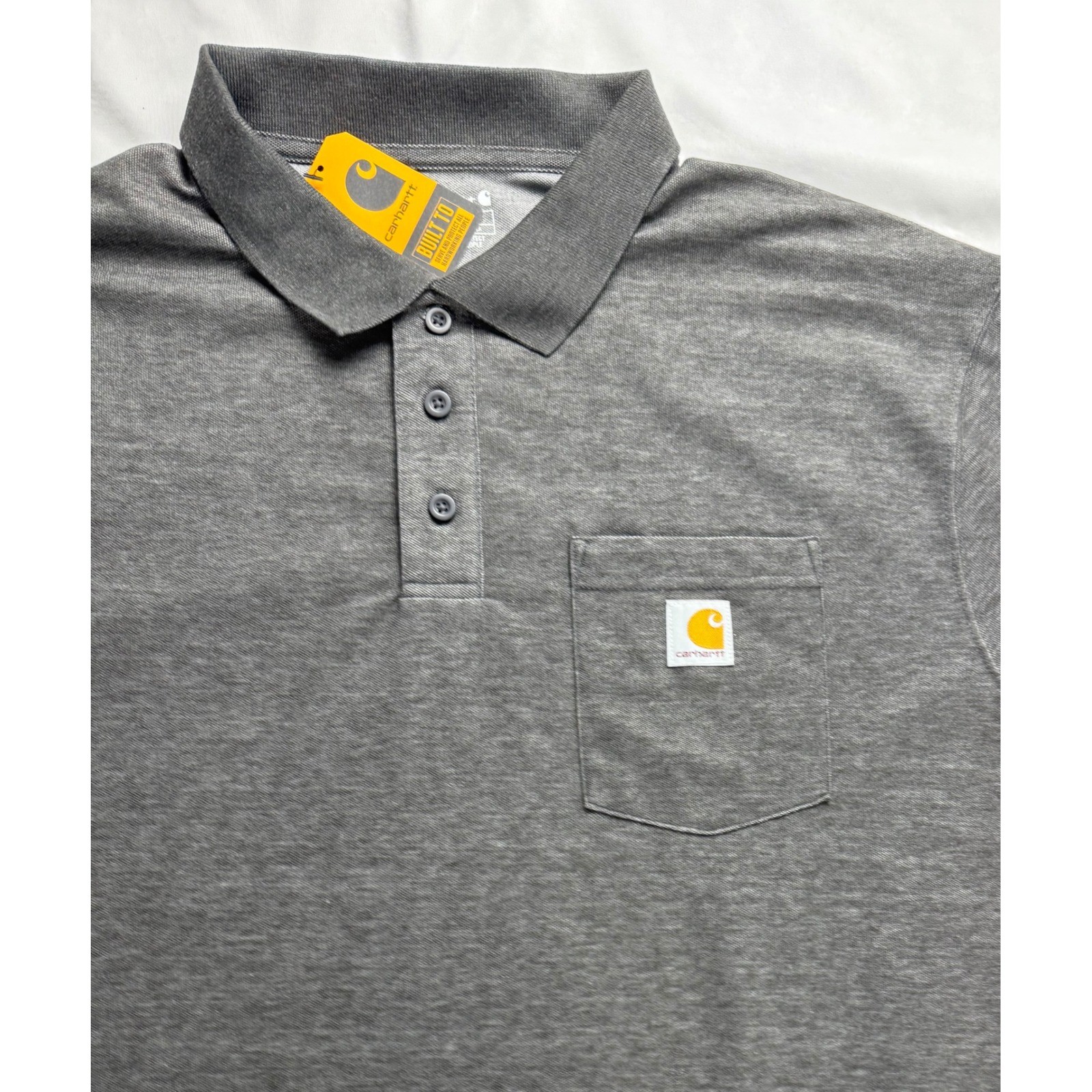 Carhartt Mens 2XL Loose Fit Midweight Short Sleeve Pocket Polo Gray M Irregular