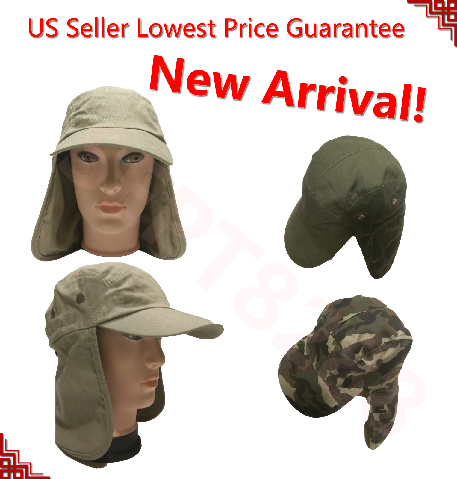 Mens Outdoor Fishing Hiking Army Military Snap Brim Neck Cover Sun Flap Hat SJP
