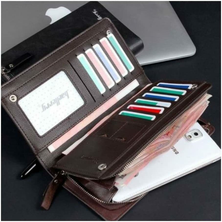 Mens Leather Wallet Large Capacity Bifold Long Card Holder Purse Business Clutch