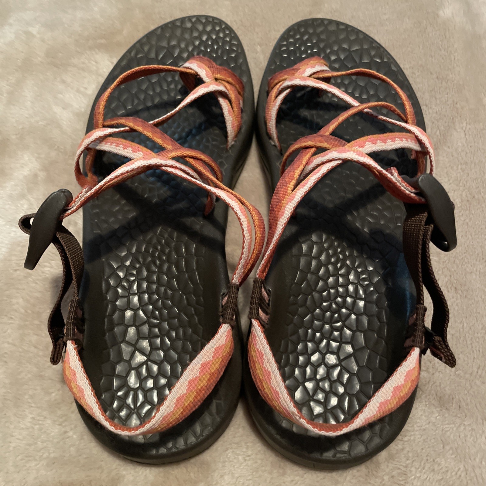 Chaco Women’s ZX/2 Sandals Orange With Brown Sole Size 9.5