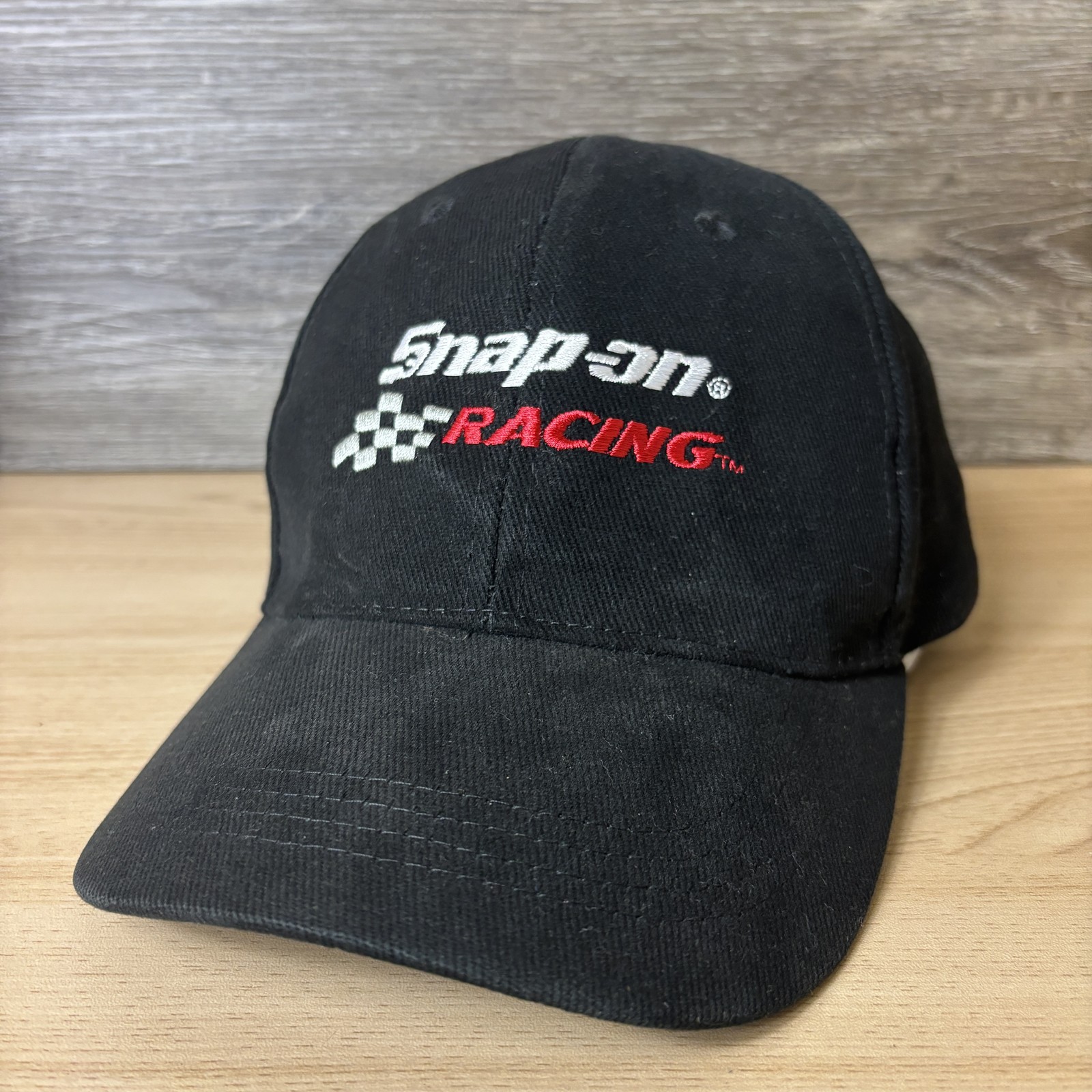 Snap on Hat Cap Strap Back Black Racing Embroidered Logo Mechanic Garage Mens