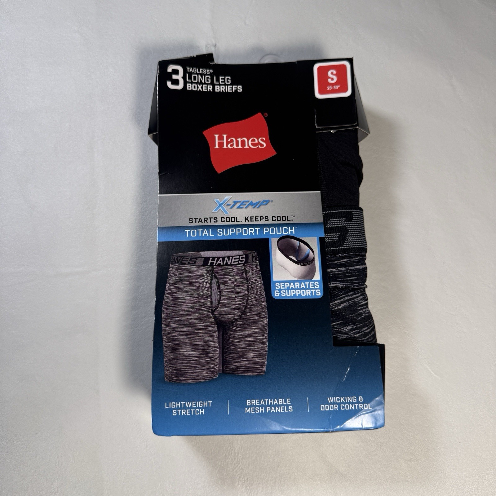 Hanes X-Temp Mens Boxer Briefs 3 Pack Total Support Pouch Long Leg Size S NWT