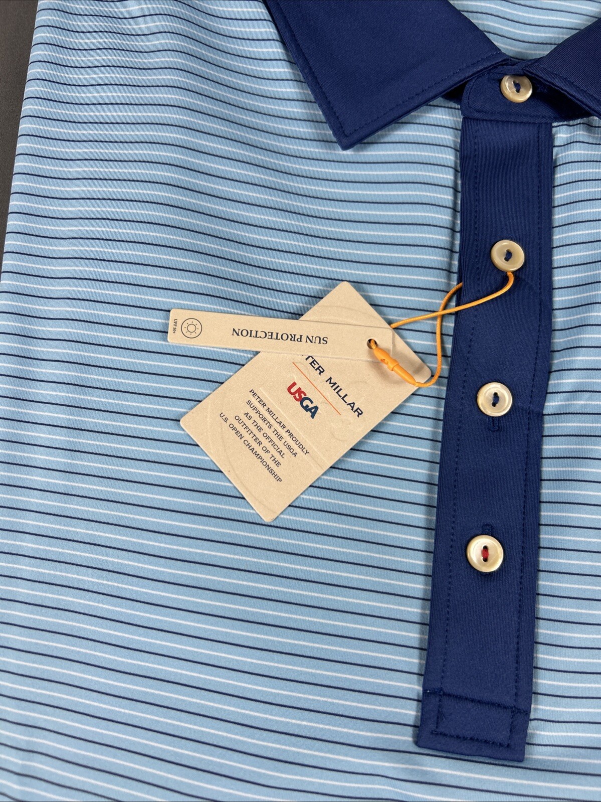 Peter Millar Golf Shirt Polo Pinehurst US Open Logo XXL Blue Striped Polyester