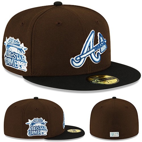 New Era Atlanta Braves Fitted Hat MLB 2000 ASG Side patch Walnut Black 2Tone Cap
