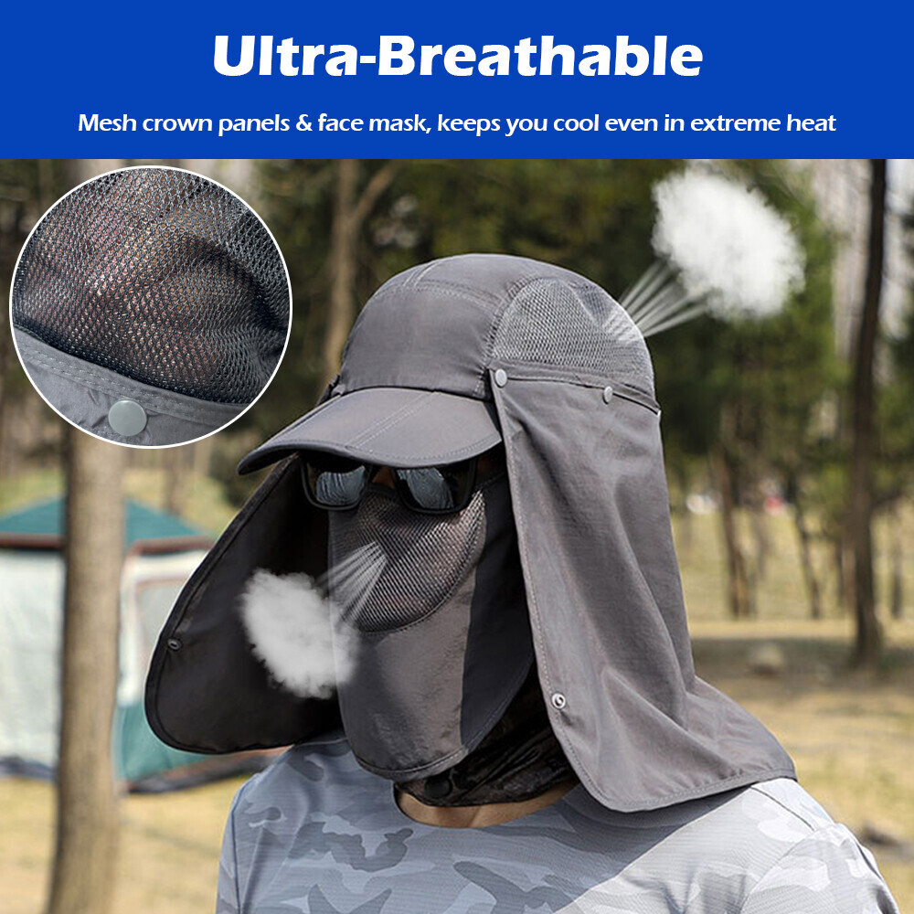 Foldable Fishing Hat with Face Mask Neck Flap Men Women Sun Cap UV Protection