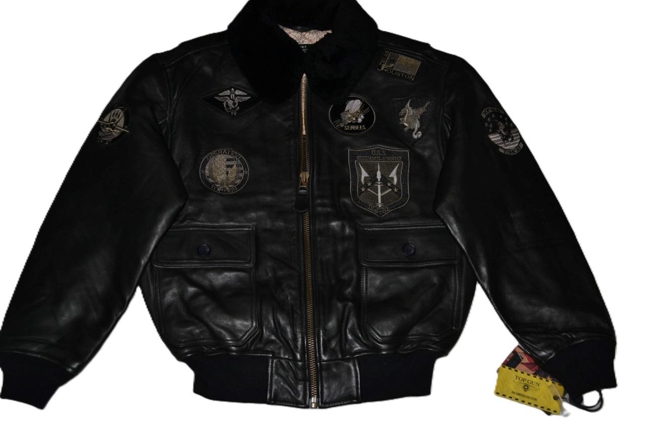 AUTHENTIC TOP GUN OFFICIAL SIGNATURE SERIES JACKET LEATHER BLACK PATCHES NEW