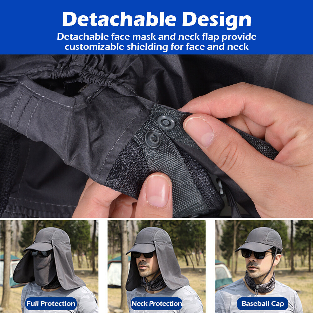 Foldable Fishing Hat with Face Mask Neck Flap Men Women Sun Cap UV Protection