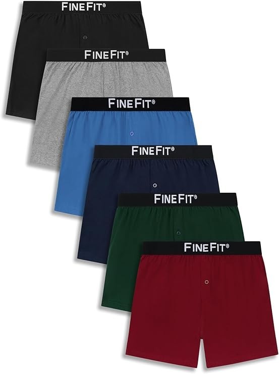 Men’s FineFit Cotton Knit Boxers Underwear – Assorted Colors (6 Pack)