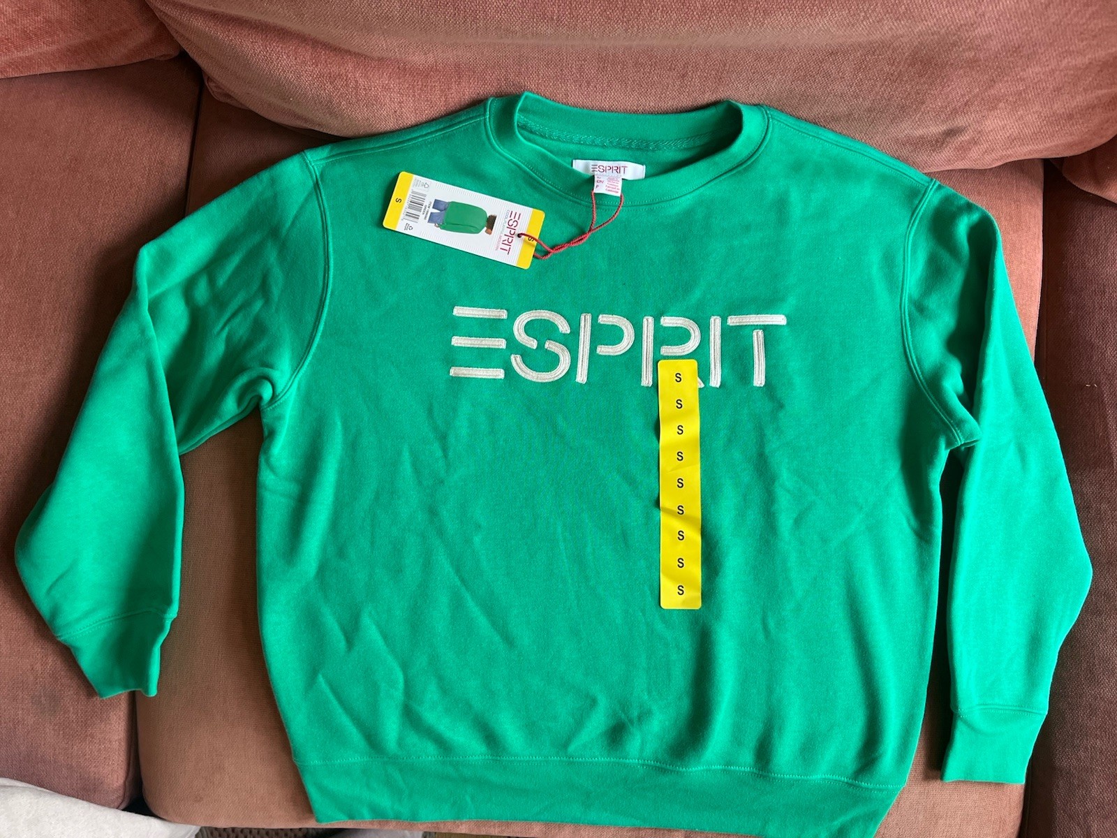 NWT Esprit Women’s Logo Fleece Crewneck Green Viral 80’s Vintage Sz Small