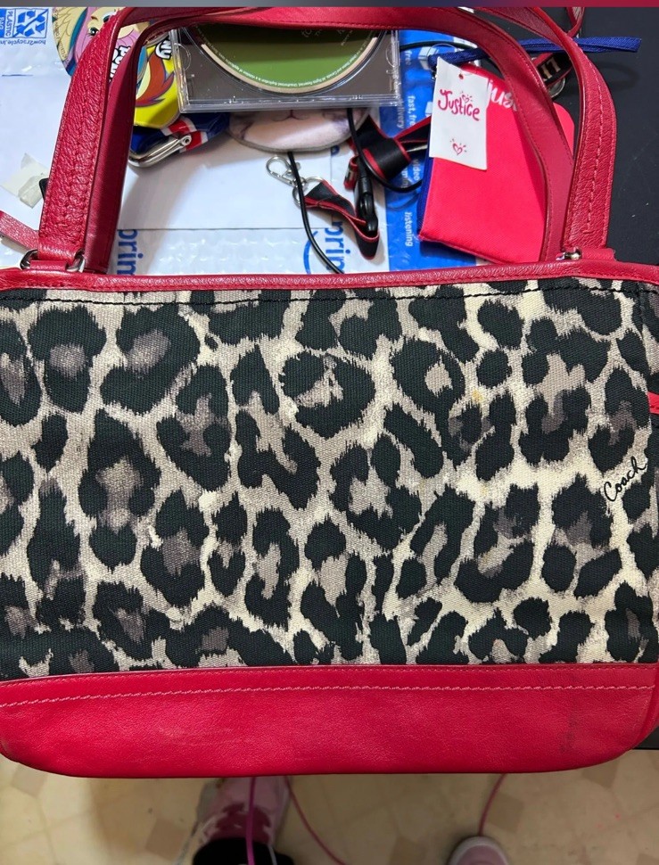 Coach Leopard Print Red And Black Shoulder Bag Purse