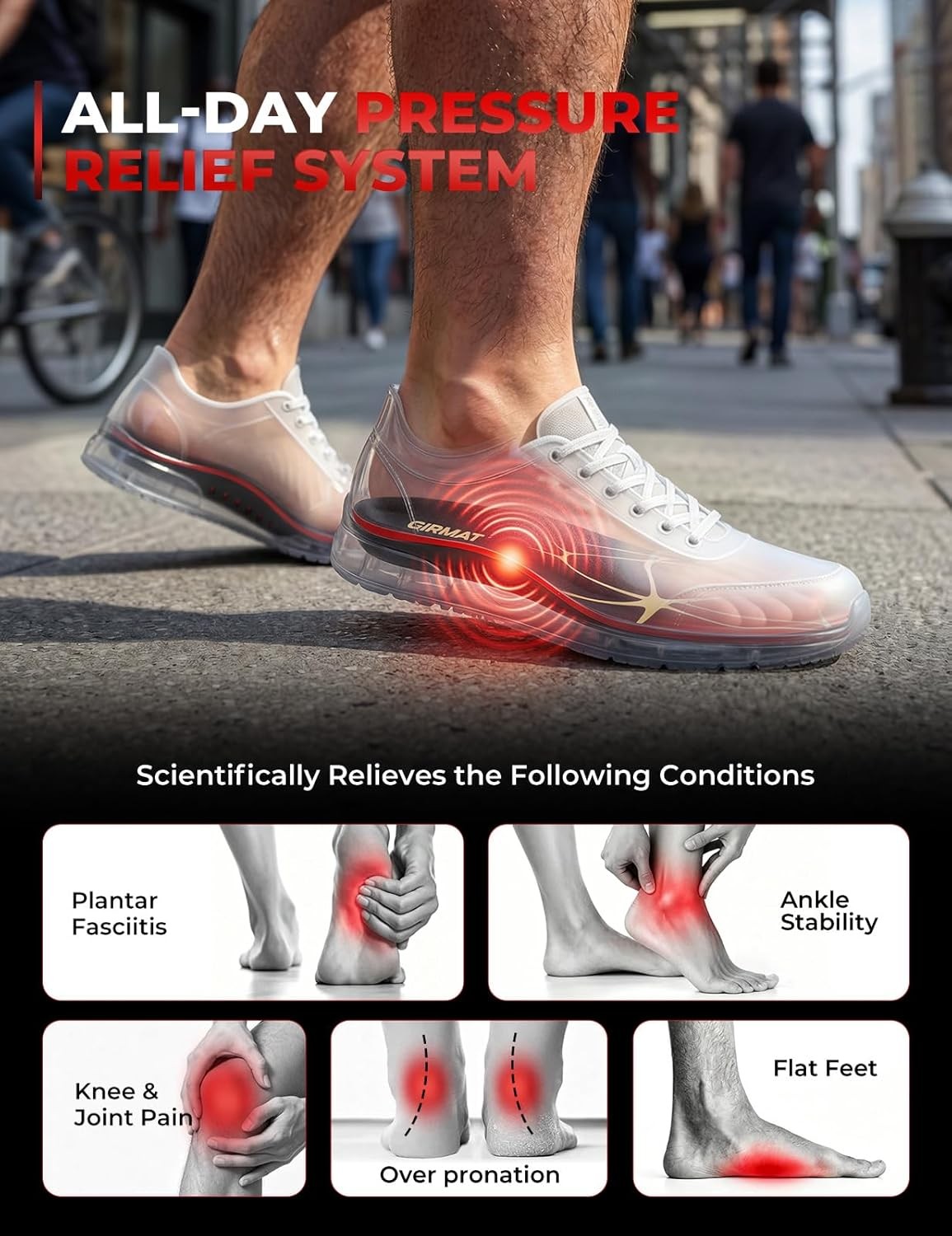 Work Boot Insoles High Arch Support Plantar Fasciitis M