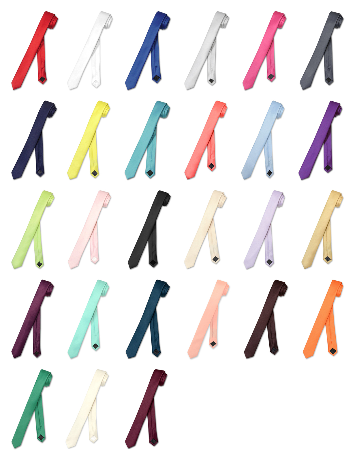 Vesuvio Napoli Narrow NeckTie Solid Color 1.5″ Extra Skinny Thin Men’s Neck Tie