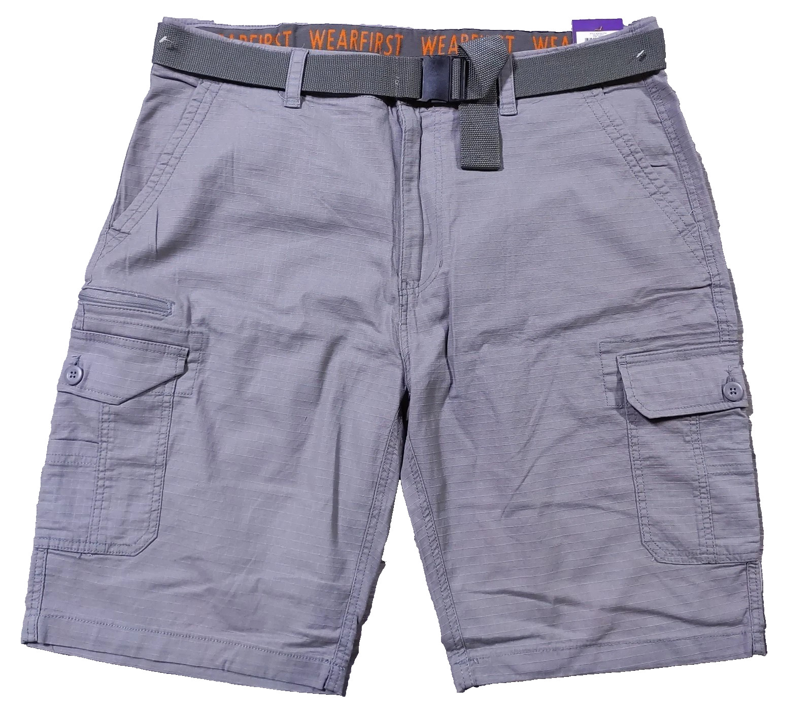 WearFirst Ripstop Cargo Shorts Men’s Size 40 Gray Stretch Belted Shorts