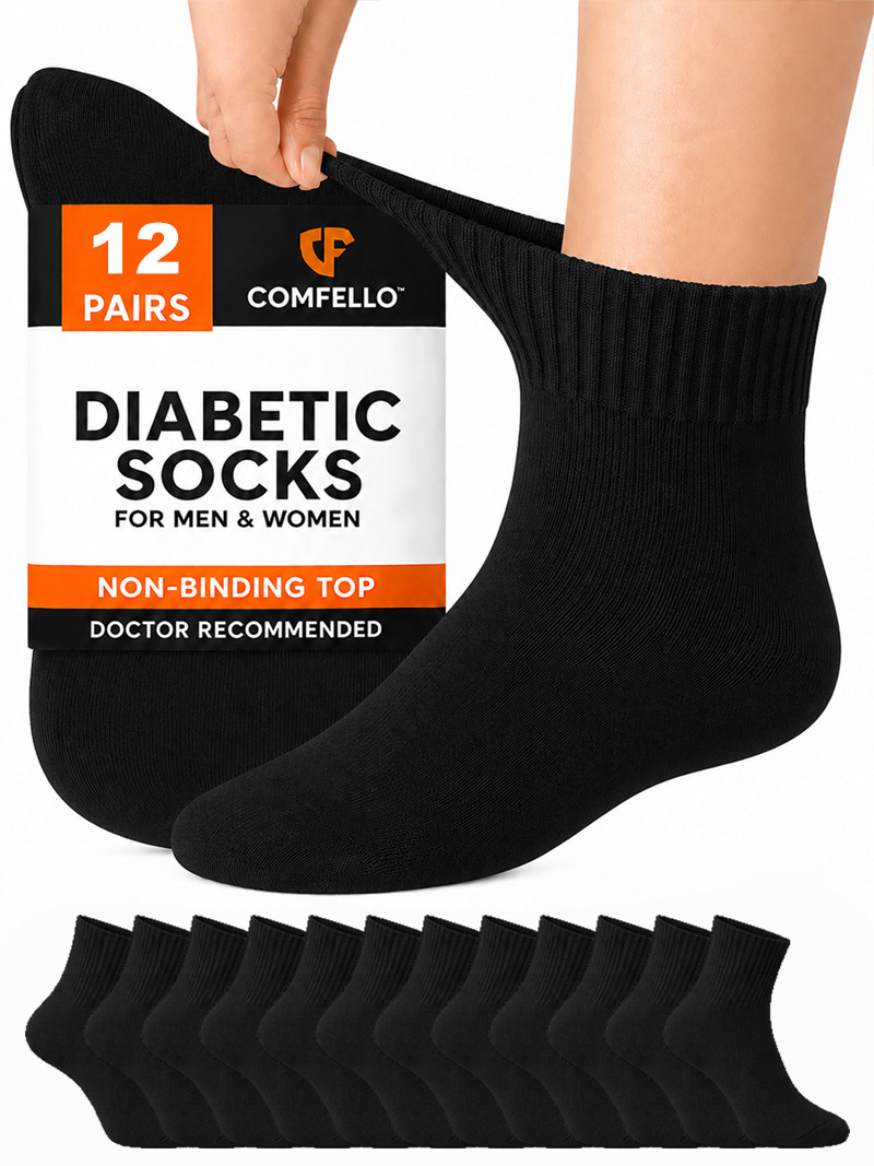12 Pairs Diabetic Quarter Socks Mens Womens Cotton Circulatory Health 9-11 10-13