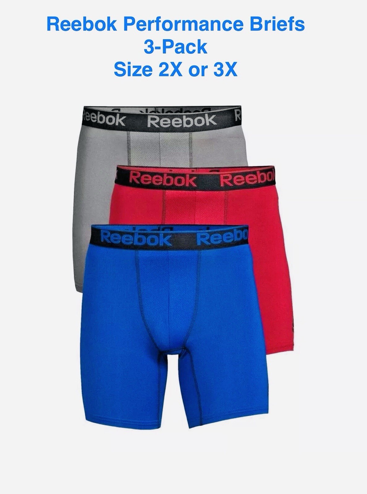 Reebok 3-Pack Mens Pro Series Performance Boxer Brief Underwear 7.5″ Length NIB