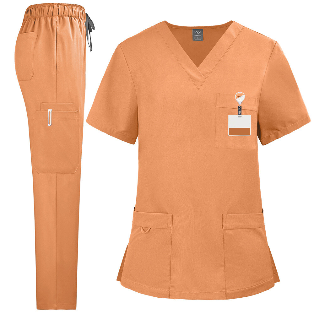 2pcs/set Medical Uniform Nursing Scrub Men Women V-Neck Straight Multi-pocket