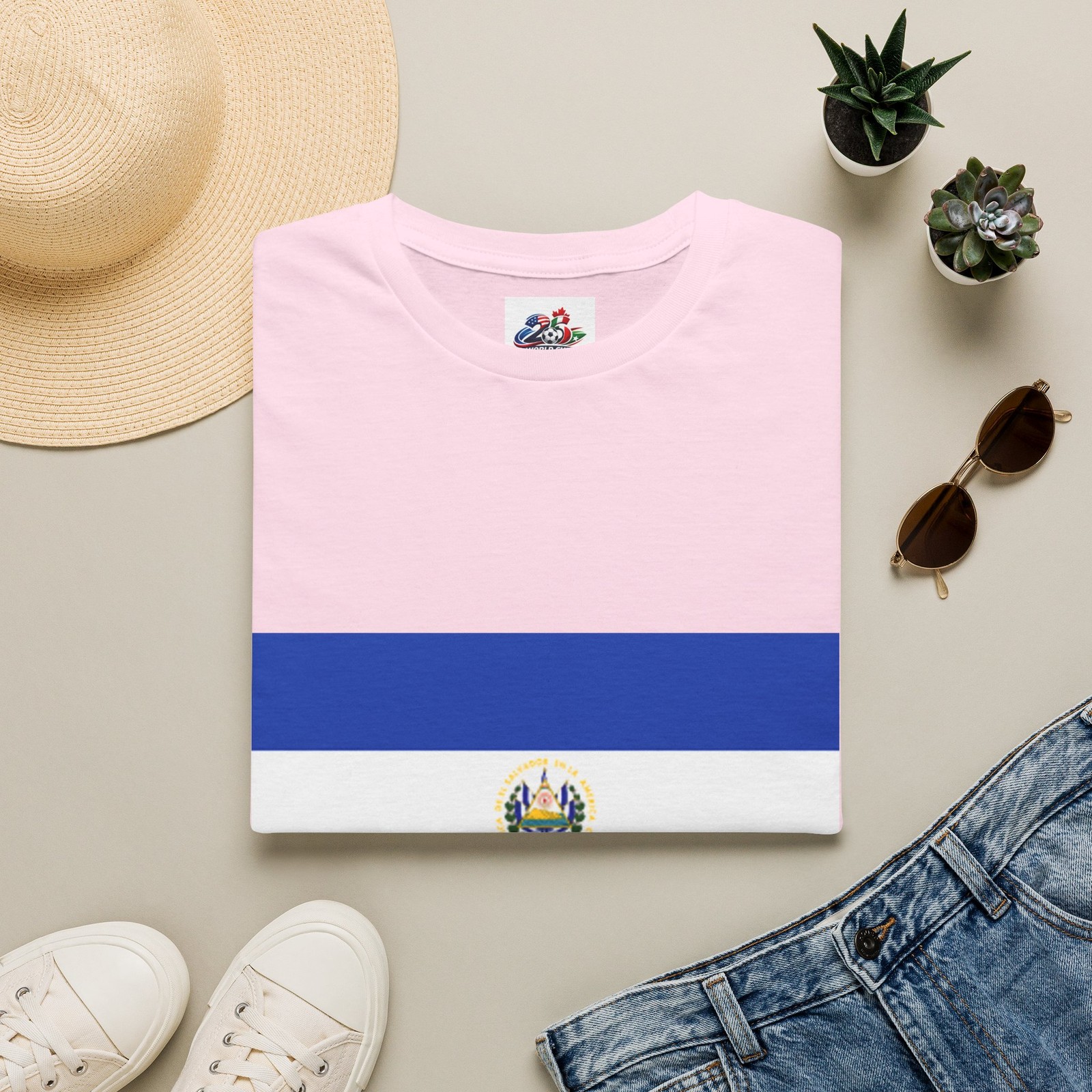 El Salvador Flag T-Shirt | Blue White Stripes with Coat of Arms