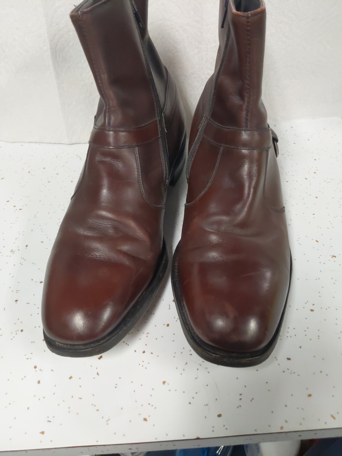 VTG ET Wright Ankle Boots Dress Shoes Mens SZ 11.5 Burgundy / Brown Leather Zip