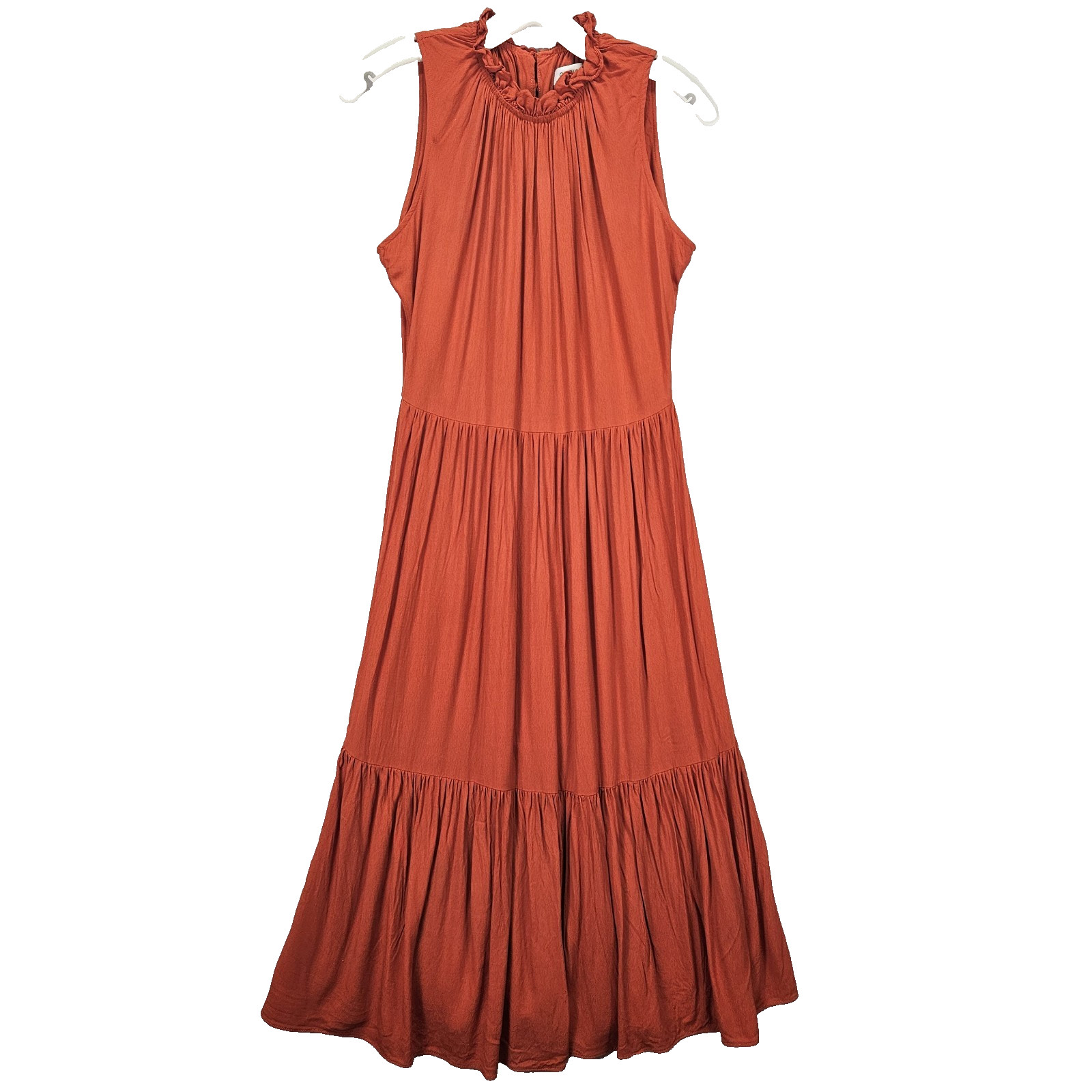 Calvin Klein Maxi Dress Womens Size 4 Brick Rust Orange Tiered High Neck Boho