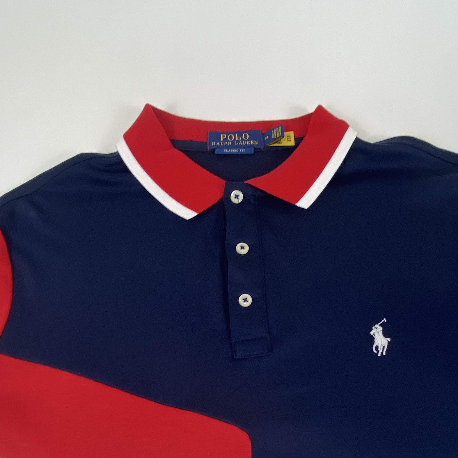 Polo Ralph Lauren Classic Fit Men’s M Navy Red White Colorblock Cotton Polo