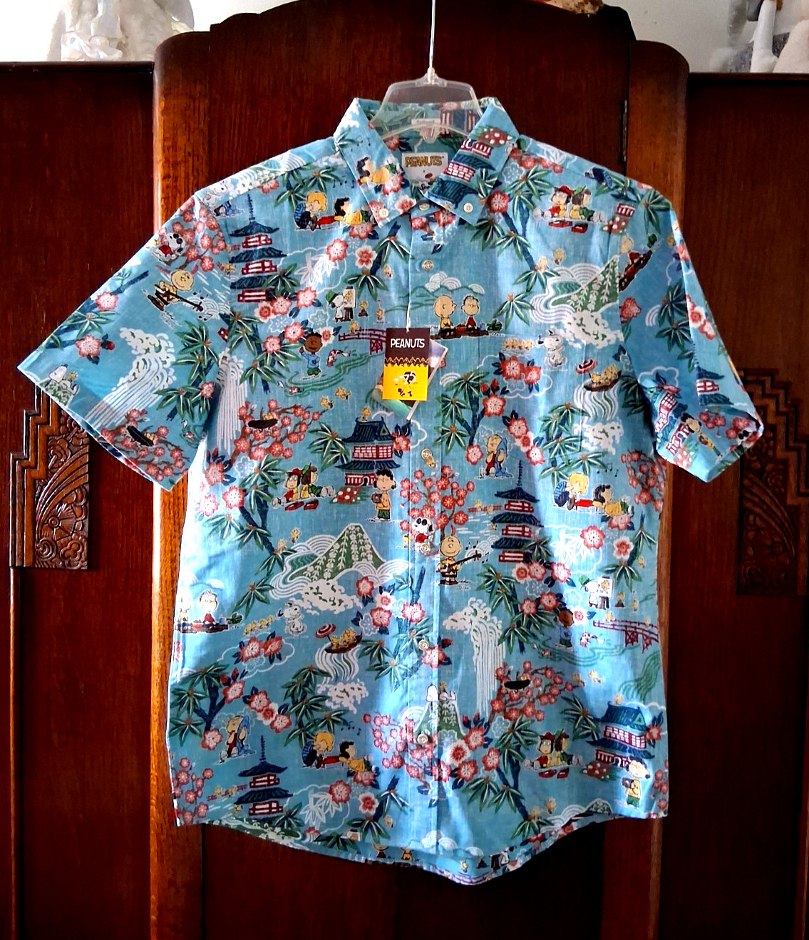 Reyn Spooner Men’s ” PEANUTS IN JAPAN” NWT TAILORED FIT Aqua Button Front Sizes