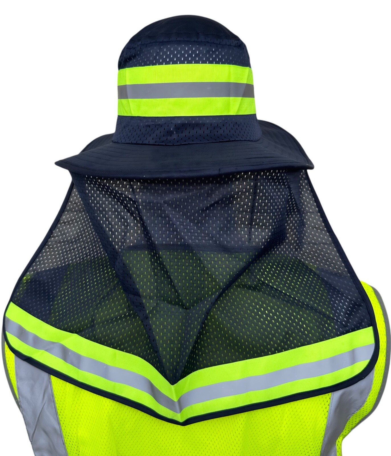 Hi Vis Reflective Work Safety Neck Flap Boonie Hat Navy Bucket Cap
