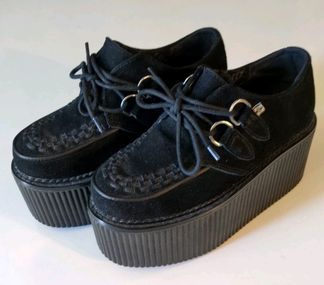 T.U.K. Black Leather Creepers Platform Bone Sole Goth Punk Shoes US Size M5 / W7