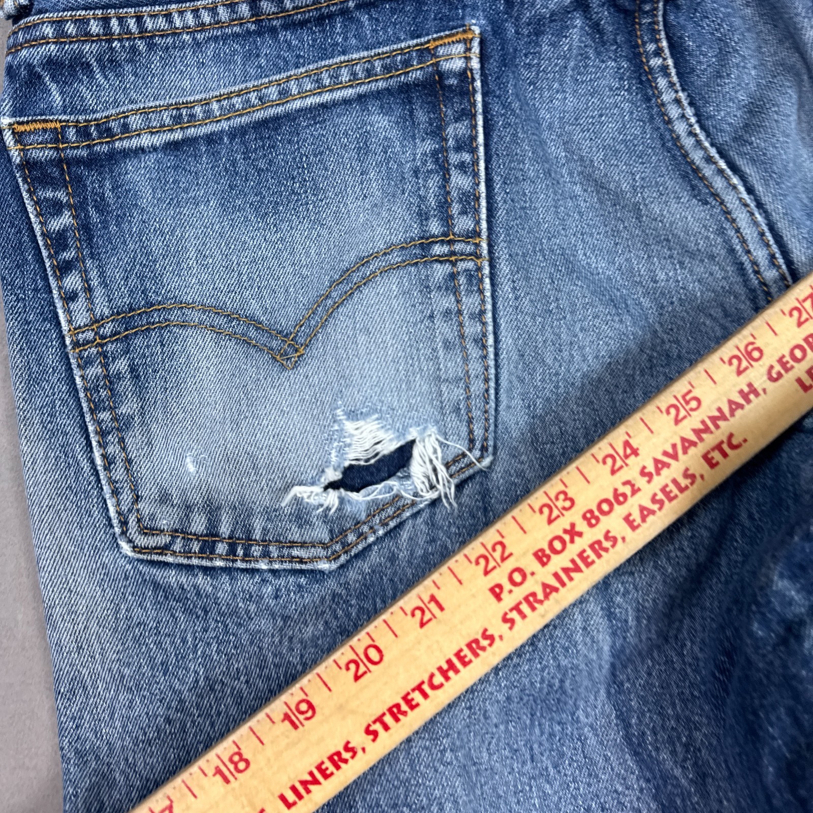 Levis 517 Jeans Mens 34×29 Blue Bootcut Denim Pants Repaired Faded Distressed