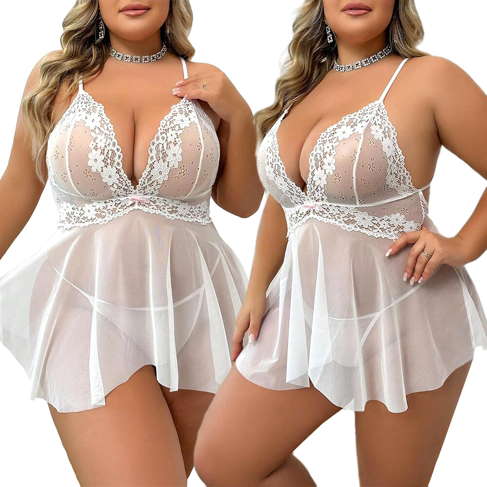 Plus Size Sexy-Lingerie-Lace-Women’s-G-string-Underwear-Babydoll-Nightwear-Dress