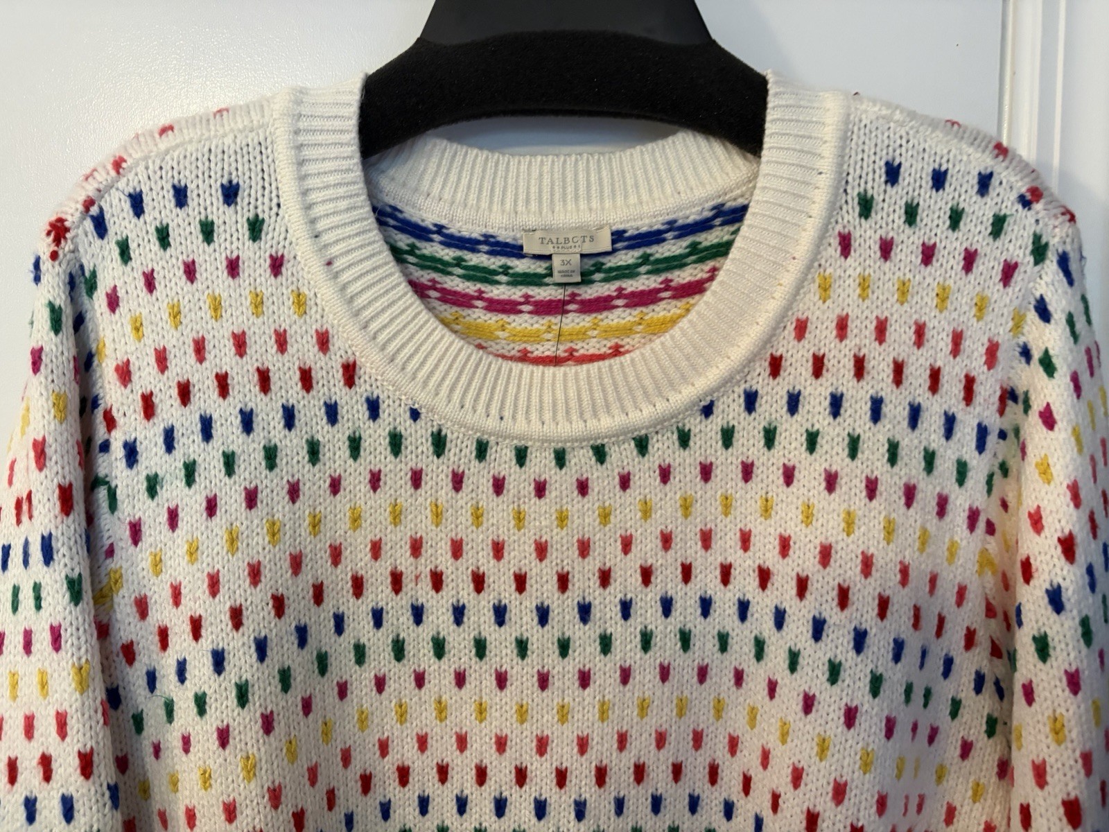 NEW! Women’s Talbots Pullover Crew Neck Mid Weight Sweater – Ivory/Multi Size 3X