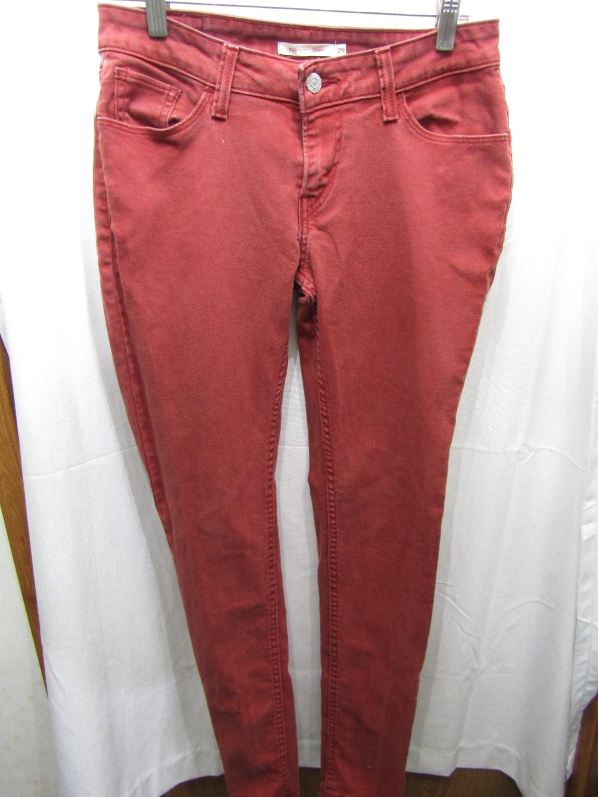 WOMENS LEVI STRAUSS 535 SUPER SKINNY BRICK RED PANTS SIZE 29 INSEAM 29″