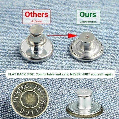 Jeans Button Replacement Screw, Jean Buttons for Loose 17mm 5 Brass + 5 Silver