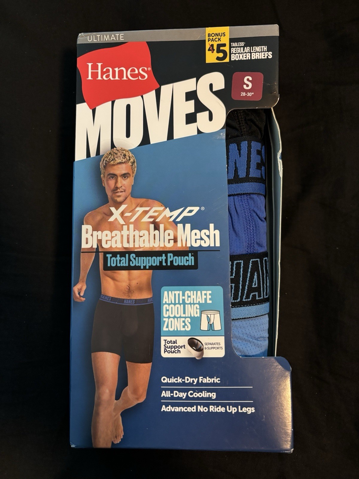 New Hanes Moves X-Temp 5 Pack Breathable Mesh Boxer Briefs Sz Small 28-30”