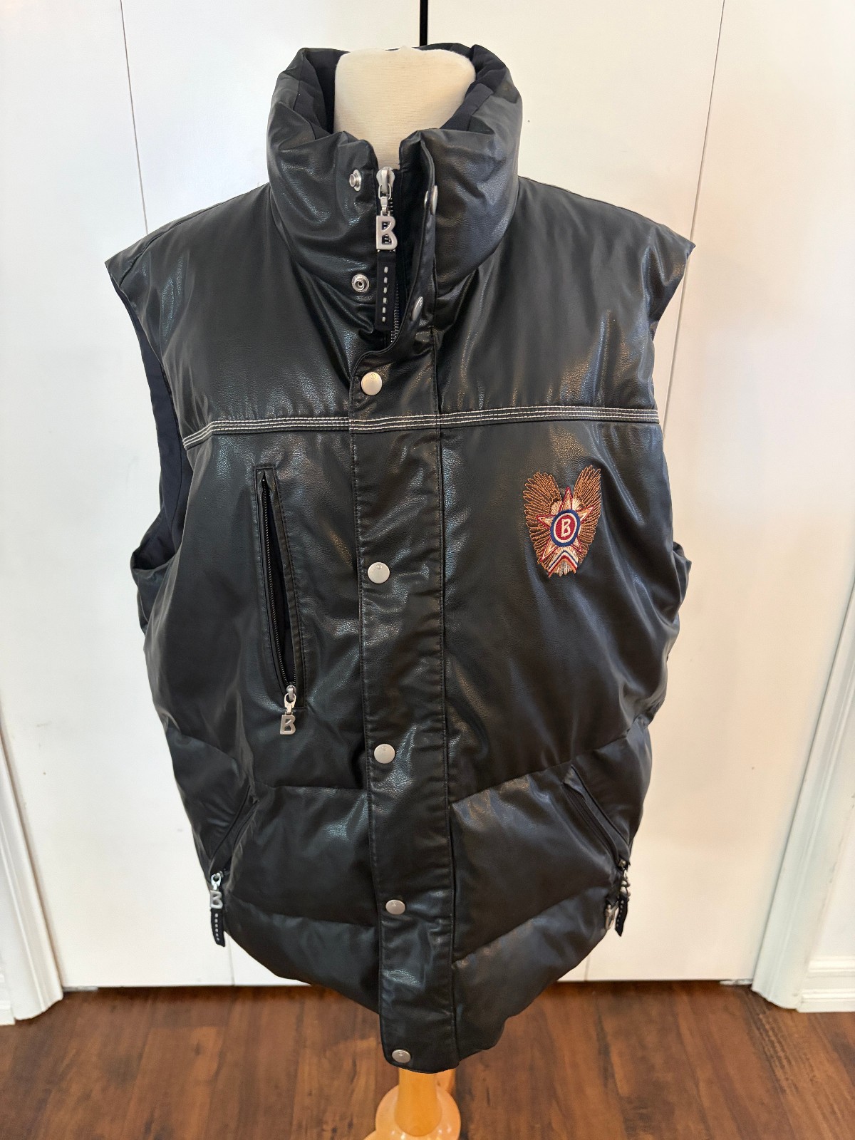 Vintage Bogner Goose Down Embroidered Vest Jacket Mens 42 Black