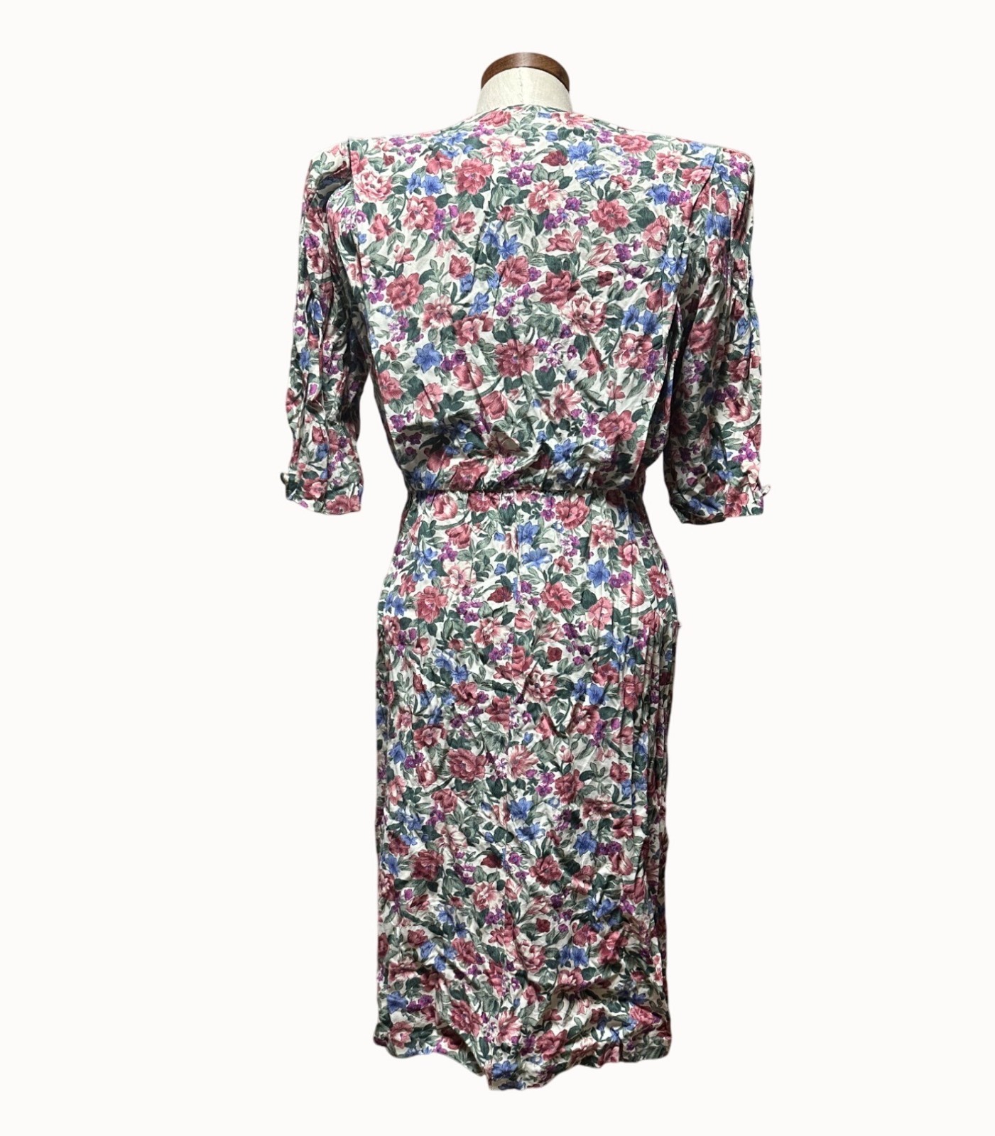 Vintage RJ Stevens Floral Midi Dress Bib Pockets 80s 90s Cottagecore Small