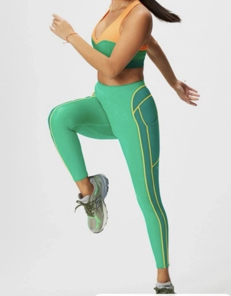 Fabletics Women’s Motion 365 Green & Yellow Pocket Workout SZ Medium
