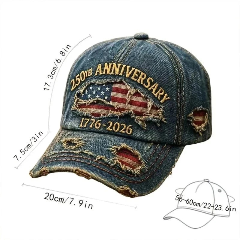 US 250th Anniversary Hat Denim Baseball Cap Patriotic 1776–2026 American
