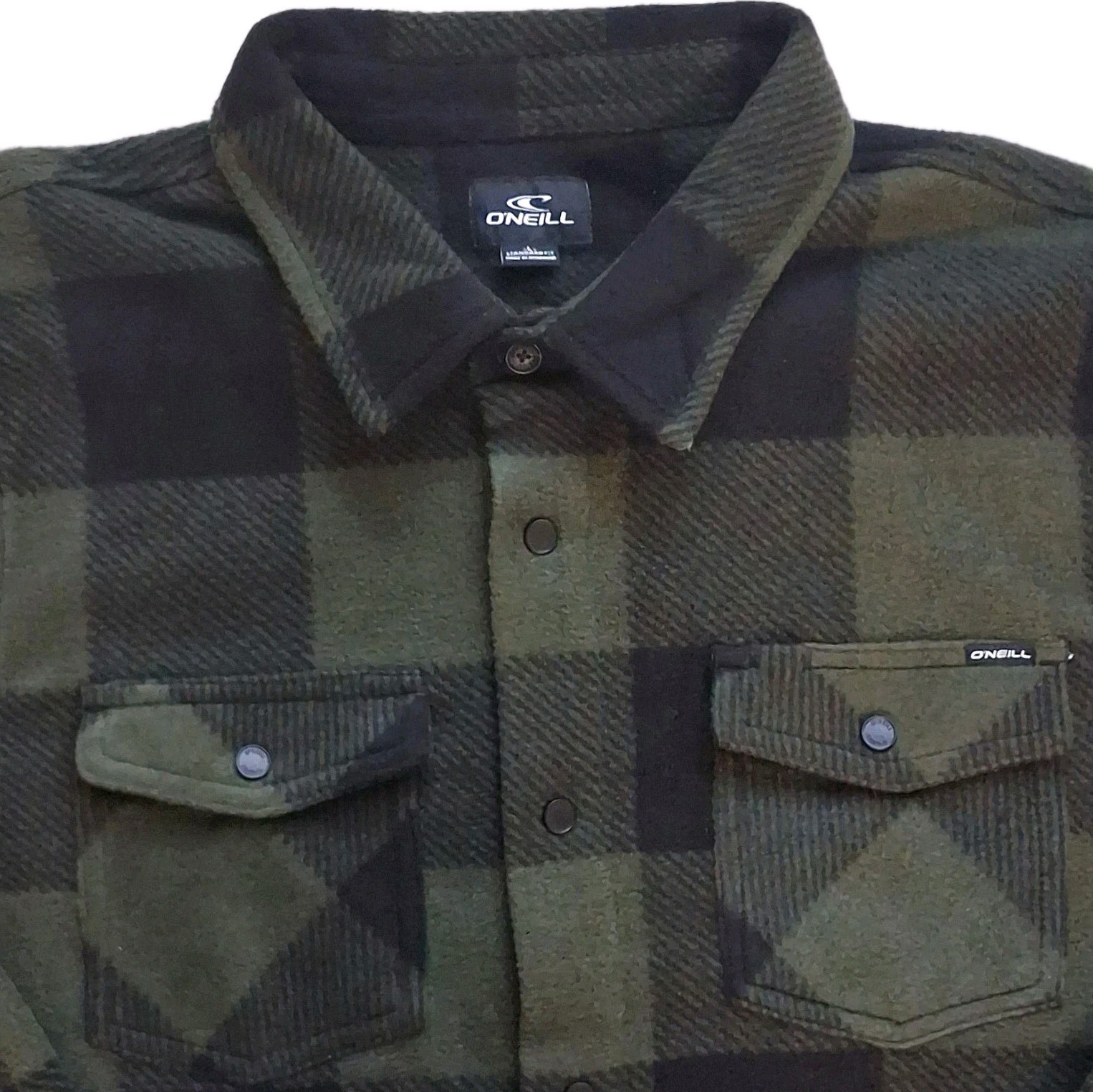 O’Neill Men’s Large Olive Green Plaid Fleece Flannel Long Sleeve Button Shirt