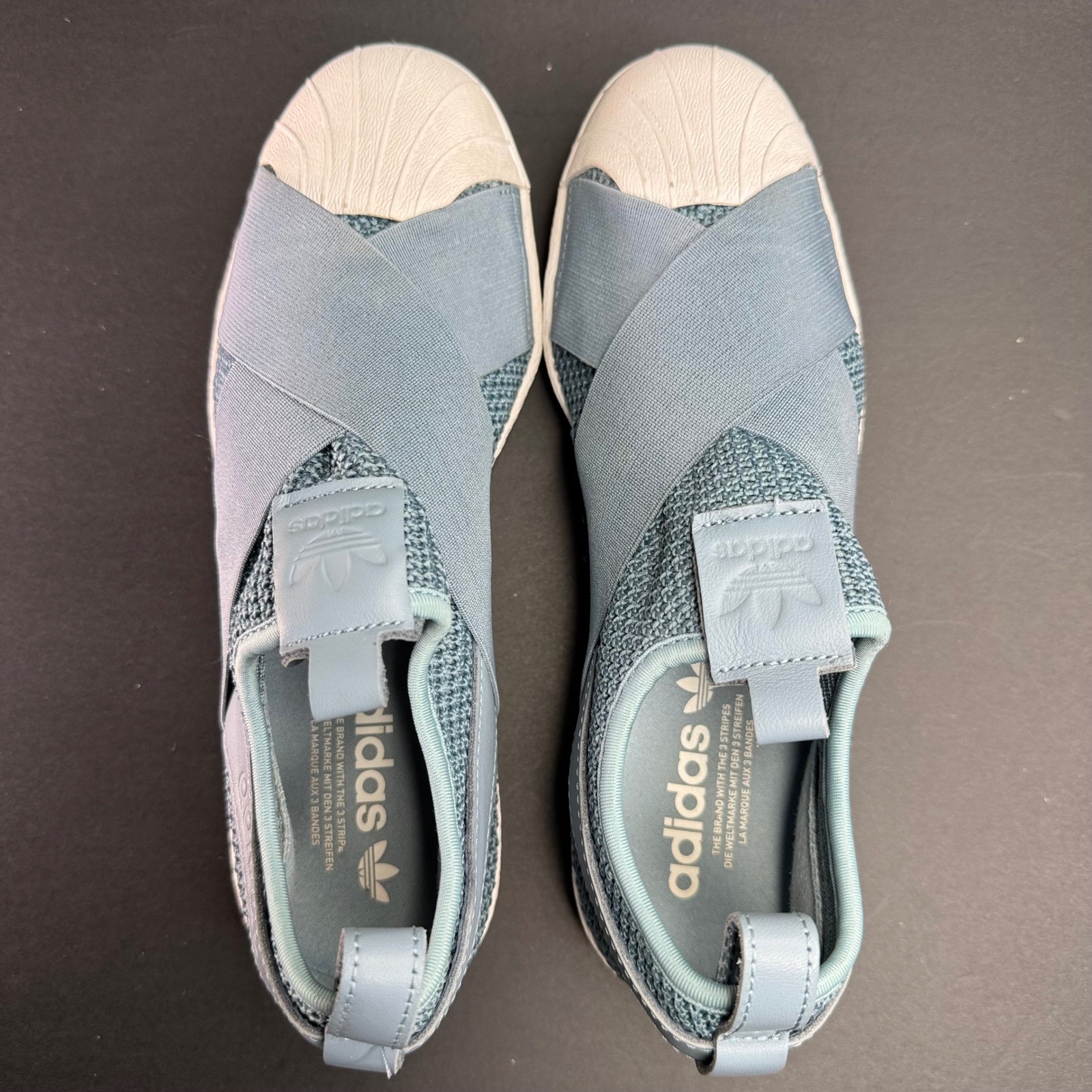 Adidas Superstar Slip-On Ash Grey Blue Knit Shell Toe Sneakers AQ0869 Womens 9