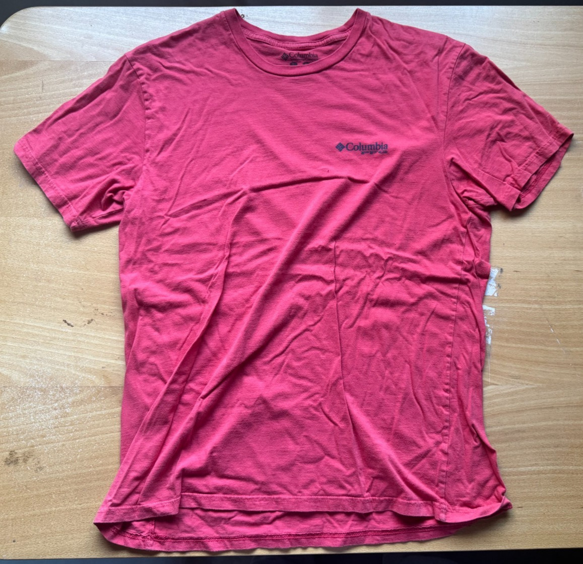 Columbia PFG T-Shirt Red Fish Flag Men’s Large L EUC Fishing Cotton USA