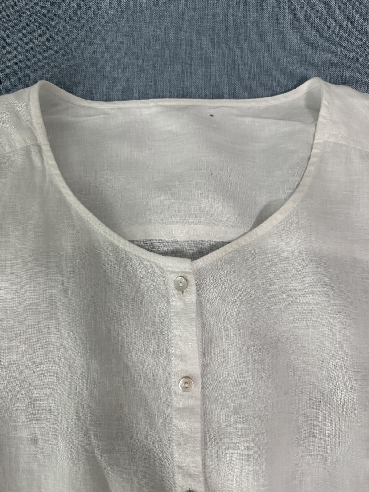 100% Linen White Button Front Tunic Blouse Womens Relaxed Fit