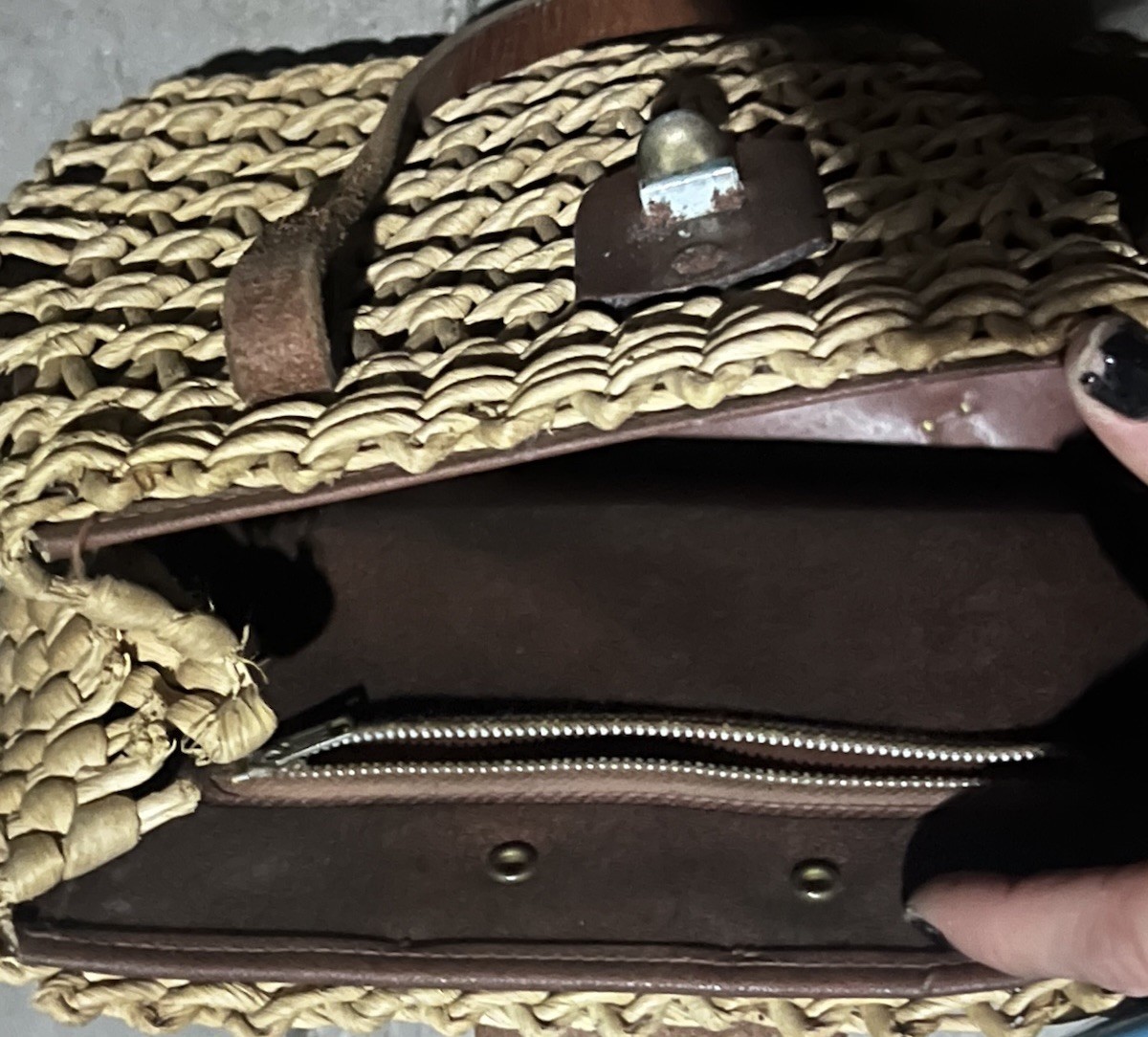 Rare Vintage 1960’s Etienne Aigner Straw and Leather Handbag