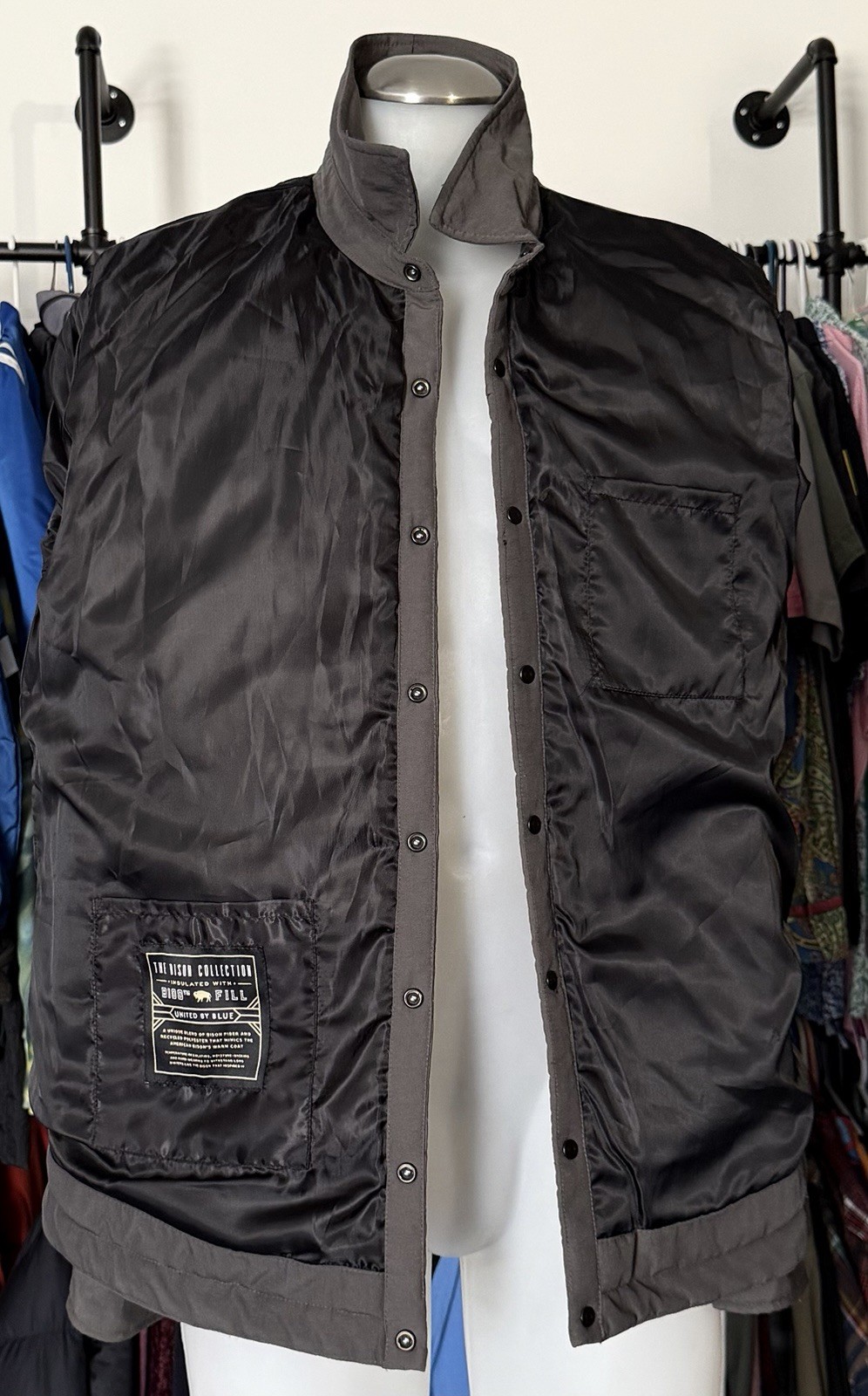 United By Blue Bison Shield Snap Jacket L Gray Made in USA B100