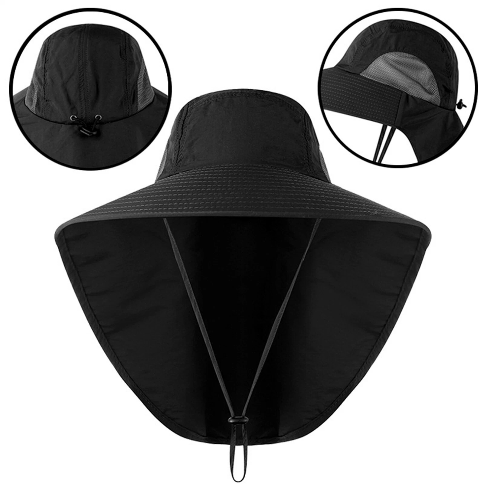 Wide Brim Sun Hat with Neck Flap UV Protection Hiking Fishing Cap for Men Women