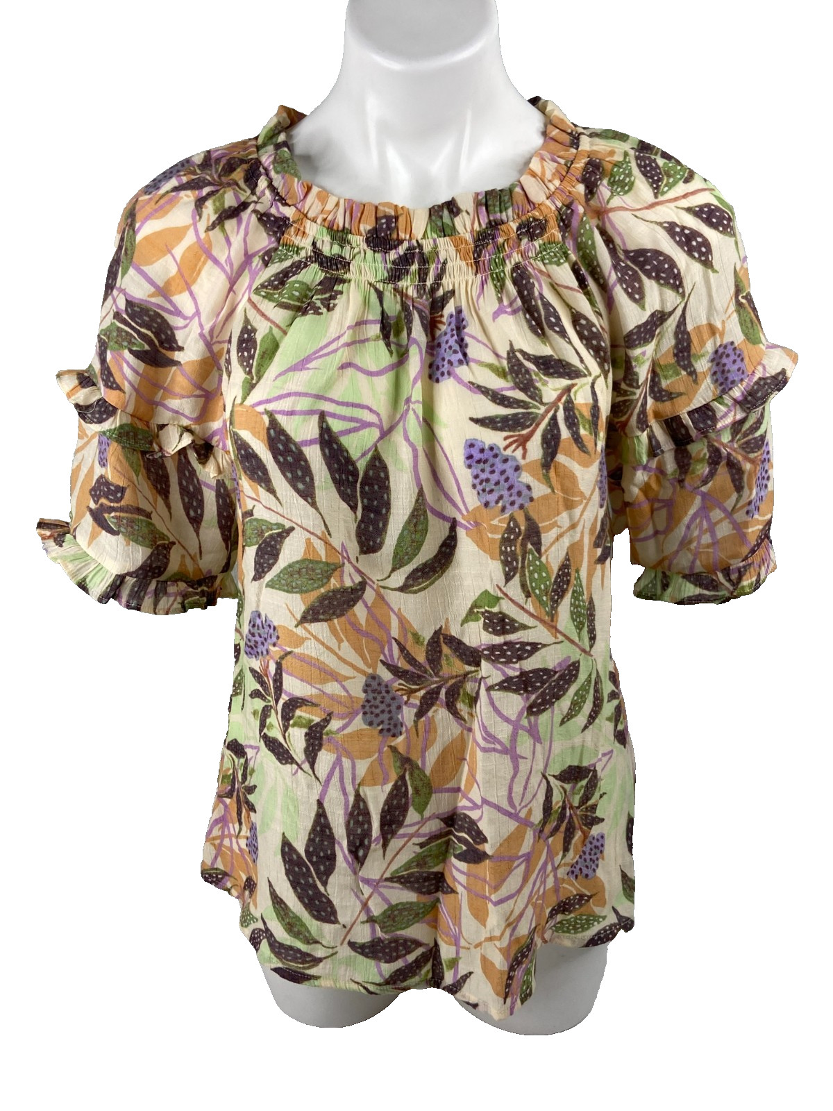 Nanette Lepore Women Small Blouse Tropical Floral Chic Cottage Semi Sheer