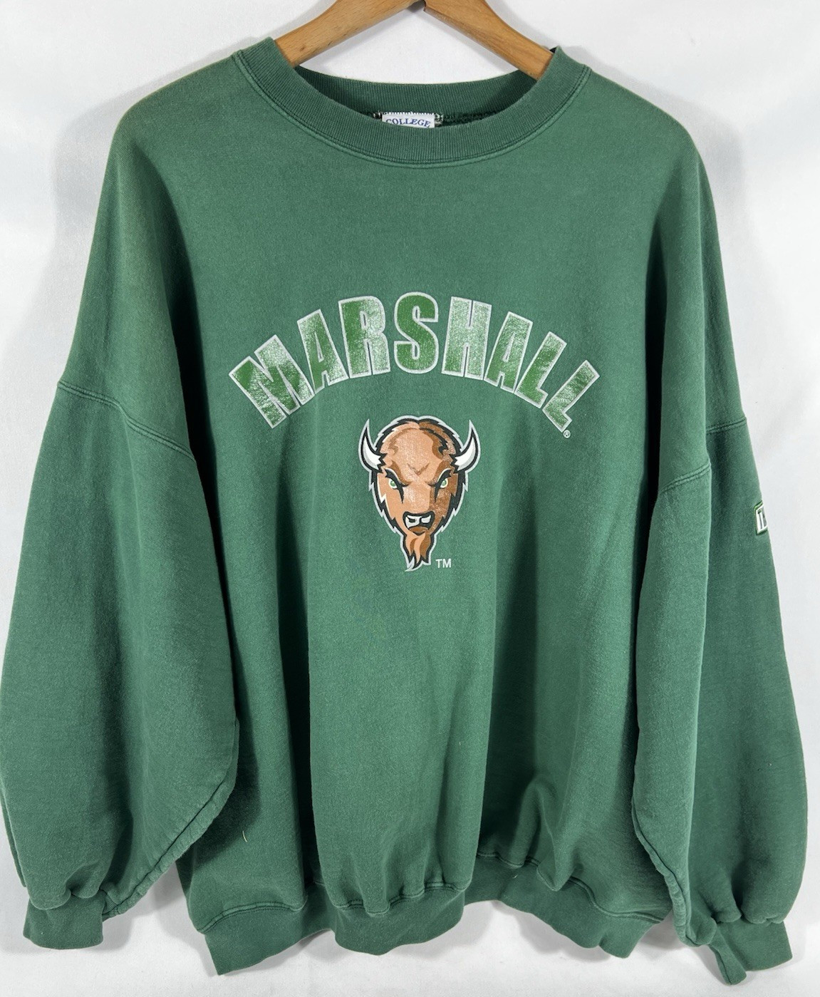 Vtg 90s Marshall University Sweatshirt USA Made Thundering Herd Green Crew XL