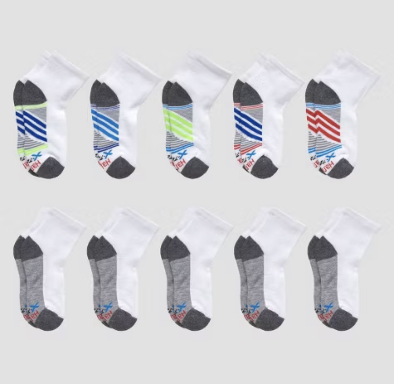 10 pairs Hanes BOYS Ankle Socks Premium Breathable X-Temp Size L (3-9)